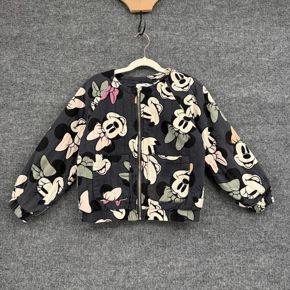 H&M Disney Girls Minnie Mouse Quilted Jacket Puffer Coat Size 6-7 Gray Zip Up